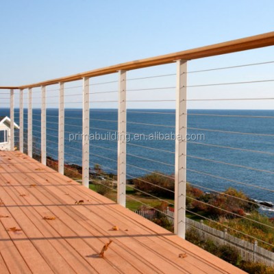 Wood Post Balustrade Wrought Iron Railings Modern Cable Balcony Railing For Staircase